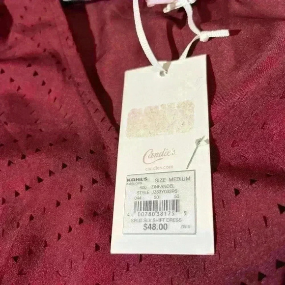 Candies Womens Mini Dress Red Triangle Eyelet Long Sleeve V-Neck Pullover Size M - Picture 3 of 9